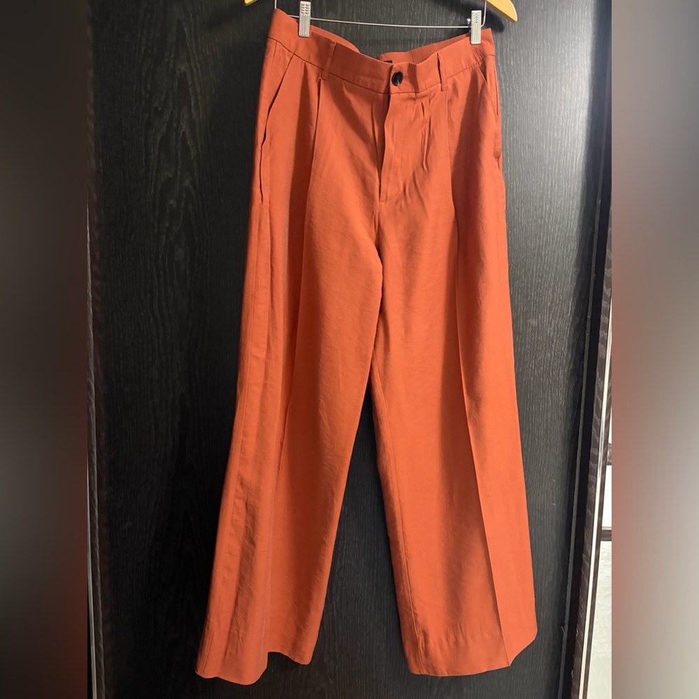 Zara Women's Vibrant Orange Wide Leg Pants